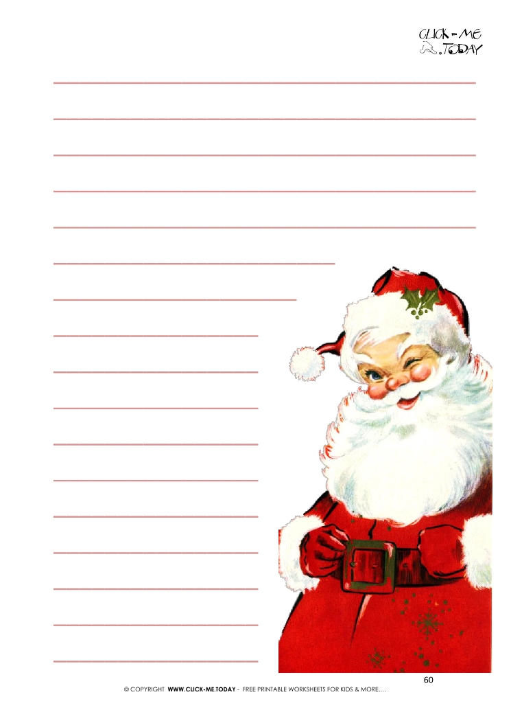 Vintage Santa face writing paper with lines 60